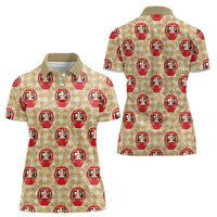 Japanese Daruma Doll Women Polo Shirt Palaka With Seamless Bamboo Pattern LT14 - Polynesian Pride