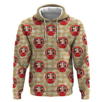Japanese Daruma Doll Zip Hoodie Palaka With Seamless Bamboo Pattern LT14 Pullover Hoodie Beige - Polynesian Pride