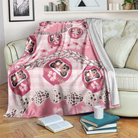 Japanese Daruma Doll Palaka Blanket Cherry Blossoms With Shell Lei LT14 Pink - Polynesian Pride