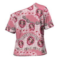 Japanese Daruma Doll Palaka Cross Shoulder Shirt Cherry Blossoms With Shell Lei LT14 - Polynesian Pride