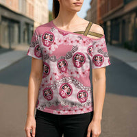 Japanese Daruma Doll Palaka Cross Shoulder Shirt Cherry Blossoms With Shell Lei LT14 - Polynesian Pride