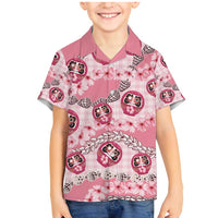 Japanese Daruma Doll Palaka Family Matching Mermaid Dress and Hawaiian Shirt Cherry Blossoms With Shell Lei - Polynesian Pride