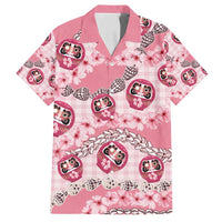 Japanese Daruma Doll Palaka Family Matching Tank Maxi Dress and Hawaiian Shirt Cherry Blossoms With Shell Lei - Polynesian Pride