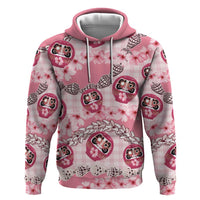 Japanese Daruma Doll Palaka Hoodie Cherry Blossoms With Shell Lei - Polynesian Pride