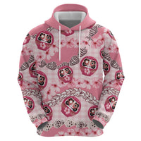 Japanese Daruma Doll Palaka Hoodie Cherry Blossoms With Shell Lei - Polynesian Pride