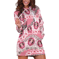 Japanese Daruma Doll Palaka Hoodie Dress Cherry Blossoms With Shell Lei LT14 Pink - Polynesian Pride