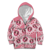 Japanese Daruma Doll Palaka Kid Hoodie Cherry Blossoms With Shell Lei LT14 Zip Hoodie Pink - Polynesian Pride