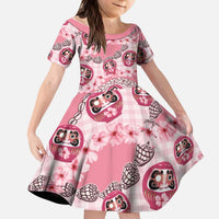 Japanese Daruma Doll Palaka Kid Short Sleeve Dress Cherry Blossoms With Shell Lei LT14 KID Pink - Polynesian Pride