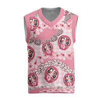 Japanese Daruma Doll Palaka Christmas Knitted V-Neck Vest Cherry Blossoms With Shell Lei LT14 Pink - Polynesian Pride