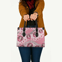 Japanese Daruma Doll Palaka Leather Bag Cherry Blossoms With Shell Lei LT14 - Polynesian Pride