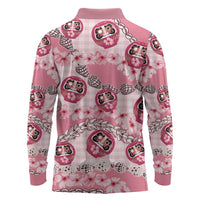 Japanese Daruma Doll Palaka Long Sleeve Polo Shirt Cherry Blossoms With Shell Lei LT14 - Polynesian Pride