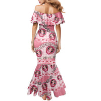 Japanese Daruma Doll Palaka Mermaid Dress Cherry Blossoms With Shell Lei LT14 - Polynesian Pride