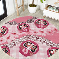 Japanese Daruma Doll Palaka Round Carpet Cherry Blossoms With Shell Lei LT14 Pink - Polynesian Pride