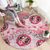 Japanese Daruma Doll Palaka Round Carpet Cherry Blossoms With Shell Lei LT14 - Polynesian Pride