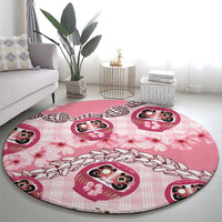 Japanese Daruma Doll Palaka Round Carpet Cherry Blossoms With Shell Lei LT14 - Polynesian Pride