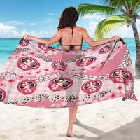 Japanese Daruma Doll Palaka Sarong Cherry Blossoms With Shell Lei - Polynesian Pride