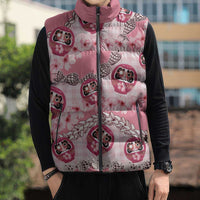 Japanese Daruma Doll Palaka Sleeveless Puffer Jacket Cherry Blossoms With Shell Lei LT14 - Polynesian Pride