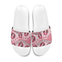 Japanese Daruma Doll Palaka Slide Sandals Cherry Blossoms With Shell Lei LT14 Pink - Polynesian Pride