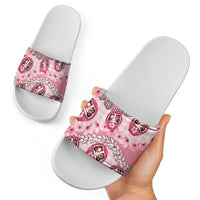 Japanese Daruma Doll Palaka Slide Sandals Cherry Blossoms With Shell Lei LT14 - Polynesian Pride