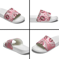 Japanese Daruma Doll Palaka Slide Sandals Cherry Blossoms With Shell Lei LT14 - Polynesian Pride