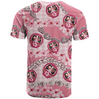 Japanese Daruma Doll Palaka T Shirt Cherry Blossoms With Shell Lei - Polynesian Pride