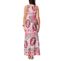 Japanese Daruma Doll Palaka Tank Maxi Dress Cherry Blossoms With Shell Lei LT14 - Polynesian Pride