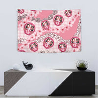 Japanese Daruma Doll Palaka Tapestry Cherry Blossoms With Shell Lei LT14 - Polynesian Pride