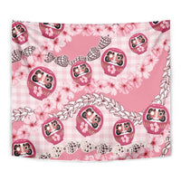 Japanese Daruma Doll Palaka Tapestry Cherry Blossoms With Shell Lei LT14 - Polynesian Pride
