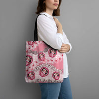 Japanese Daruma Doll Palaka Tote Bag Cherry Blossoms With Shell Lei LT14 - Polynesian Pride