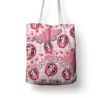 Japanese Daruma Doll Palaka Tote Bag Cherry Blossoms With Shell Lei LT14 - Polynesian Pride