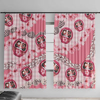 Japanese Daruma Doll Palaka Window Curtain Cherry Blossoms With Shell Lei LT14 With Hooks Pink - Polynesian Pride