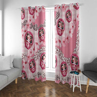 Japanese Daruma Doll Palaka Window Curtain Cherry Blossoms With Shell Lei LT14 With Grommets Pink - Polynesian Pride