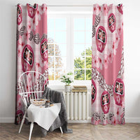 Japanese Daruma Doll Palaka Window Curtain Cherry Blossoms With Shell Lei LT14 - Polynesian Pride