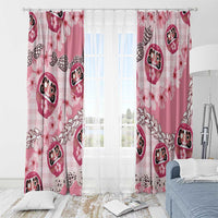 Japanese Daruma Doll Palaka Window Curtain Cherry Blossoms With Shell Lei LT14 - Polynesian Pride