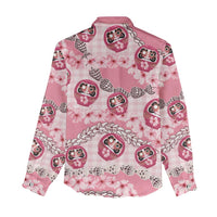 Japanese Daruma Doll Palaka Women Casual Shirt Cherry Blossoms With Shell Lei LT14 - Polynesian Pride