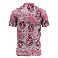 Japanese Daruma Doll Palaka Zipper Polo Shirt Cherry Blossoms With Shell Lei LT14 - Polynesian Pride