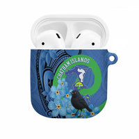 New Zealand Chatham Islands AirPods Case Wharekauri Forget Me Not With Black Robin LT14 Blue - Polynesian Pride