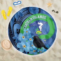 New Zealand Chatham Islands Beach Blanket Wharekauri Forget Me Not With Black Robin LT14 One Size 150cm Blue - Polynesian Pride