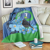 New Zealand Chatham Islands Blanket Wharekauri Forget Me Not With Black Robin LT14 Blue - Polynesian Pride
