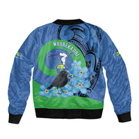 New Zealand Chatham Islands Bomber Jacket Wharekauri Forget Me Not With Black Robin