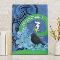 New Zealand Chatham Islands Canvas Wall Art Wharekauri Forget Me Not With Black Robin LT14 Without Frame Blue - Polynesian Pride