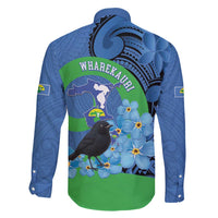 New Zealand Chatham Islands Family Matching Long Sleeve Bodycon Dress and Hawaiian Shirt Wharekauri Forget Me Not With Black Robin