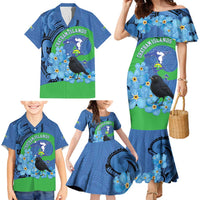 New Zealand Chatham Islands Family Matching Mermaid Dress and Hawaiian Shirt Wharekauri Forget Me Not With Black Robin