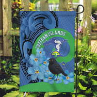 New Zealand Chatham Islands Garden Flag Wharekauri Forget Me Not With Black Robin LT14 Garden Flag Blue - Polynesian Pride