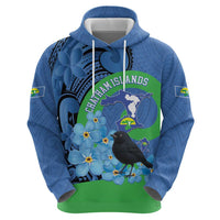 New Zealand Chatham Islands Hoodie Wharekauri Forget Me Not With Black Robin