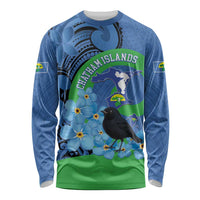 New Zealand Chatham Islands Long Sleeve Shirt Wharekauri Forget Me Not With Black Robin LT14 Unisex Blue - Polynesian Pride