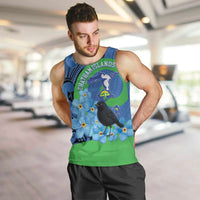 New Zealand Chatham Islands Men Tank Top Wharekauri Forget Me Not With Black Robin LT14 Blue - Polynesian Pride