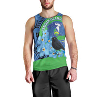New Zealand Chatham Islands Men Tank Top Wharekauri Forget Me Not With Black Robin LT14 - Polynesian Pride