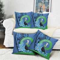 New Zealand Chatham Islands Pillow Cover Wharekauri Forget Me Not With Black Robin - Polynesian Pride