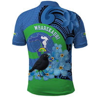New Zealand Chatham Islands Polo Shirt Wharekauri Forget Me Not With Black Robin LT14 - Polynesian Pride
